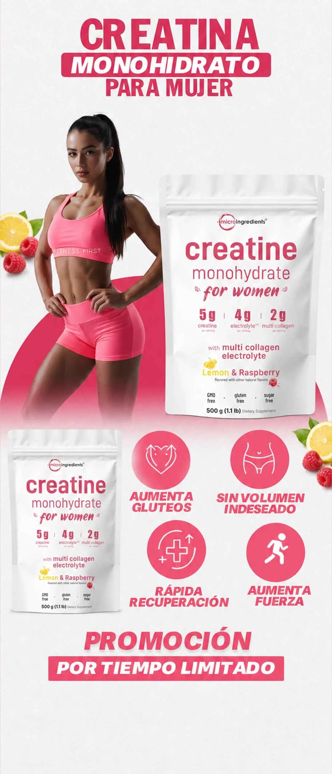 Compra 1 y Llévate 2 - Creatina Monohidratada para Mujer Micro Ingredients