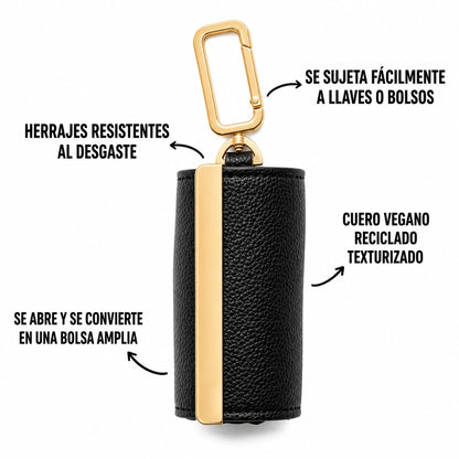 Monedero de cuero vegano con mosquetón dorado resistente