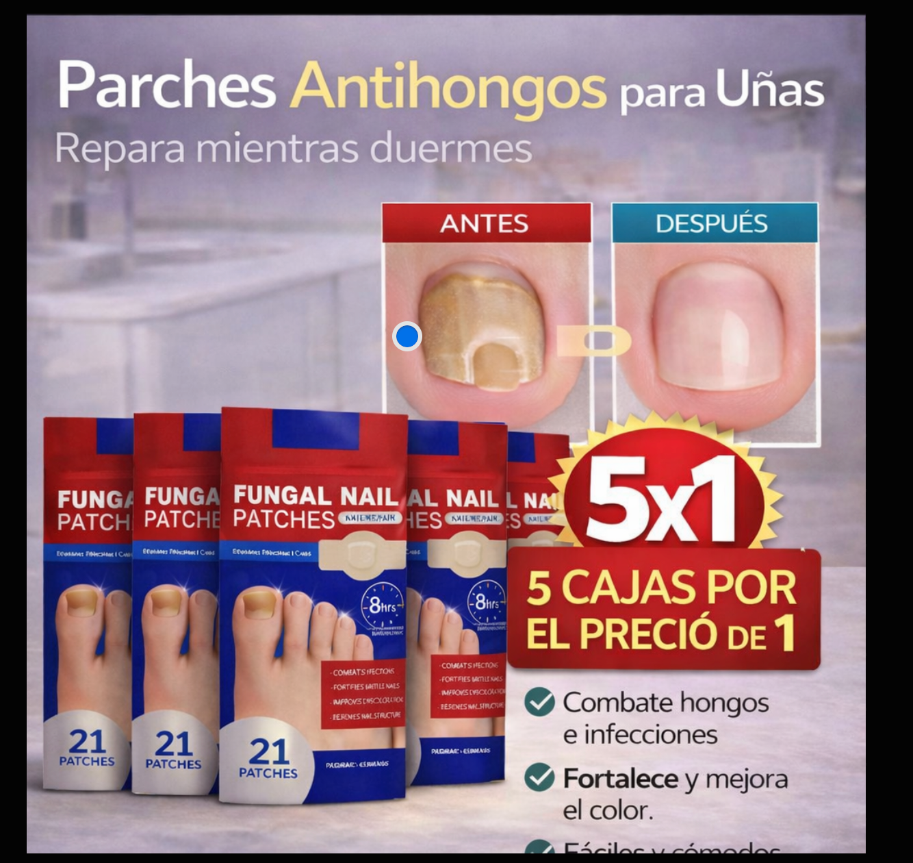PACK AHORRO 5x1 – 80 Parches Antihongos para Uñas Fungal Nail™ - Recupera unas uñas limpias y saludables