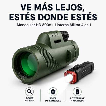 Monocular HD Ultra Zoom con Trípode + Linterna Táctica Multifuncional Titanium™