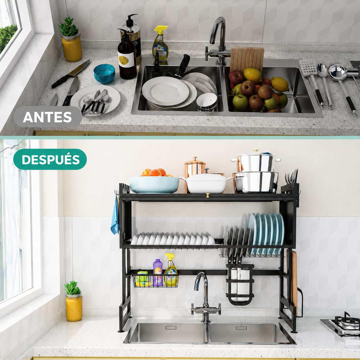 Escurridor Doble Nivel Con Puertas + 5 Paños Mágicos de Regalo