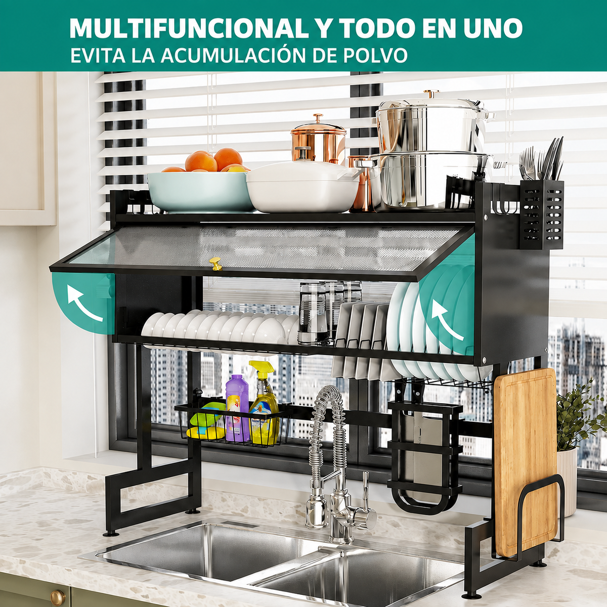 Escurridor Doble Nivel Con Puertas + 5 Paños Mágicos de Regalo