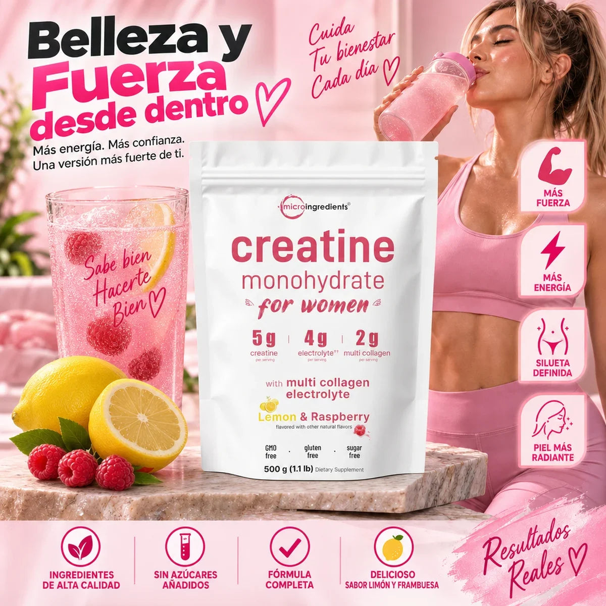 Compra 1 y Llévate 2 | Creatina Monohidratada para Mujer Micro Ingredients