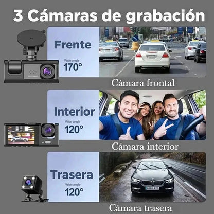 3 cámaras de grabación: frente, interior y trasera
