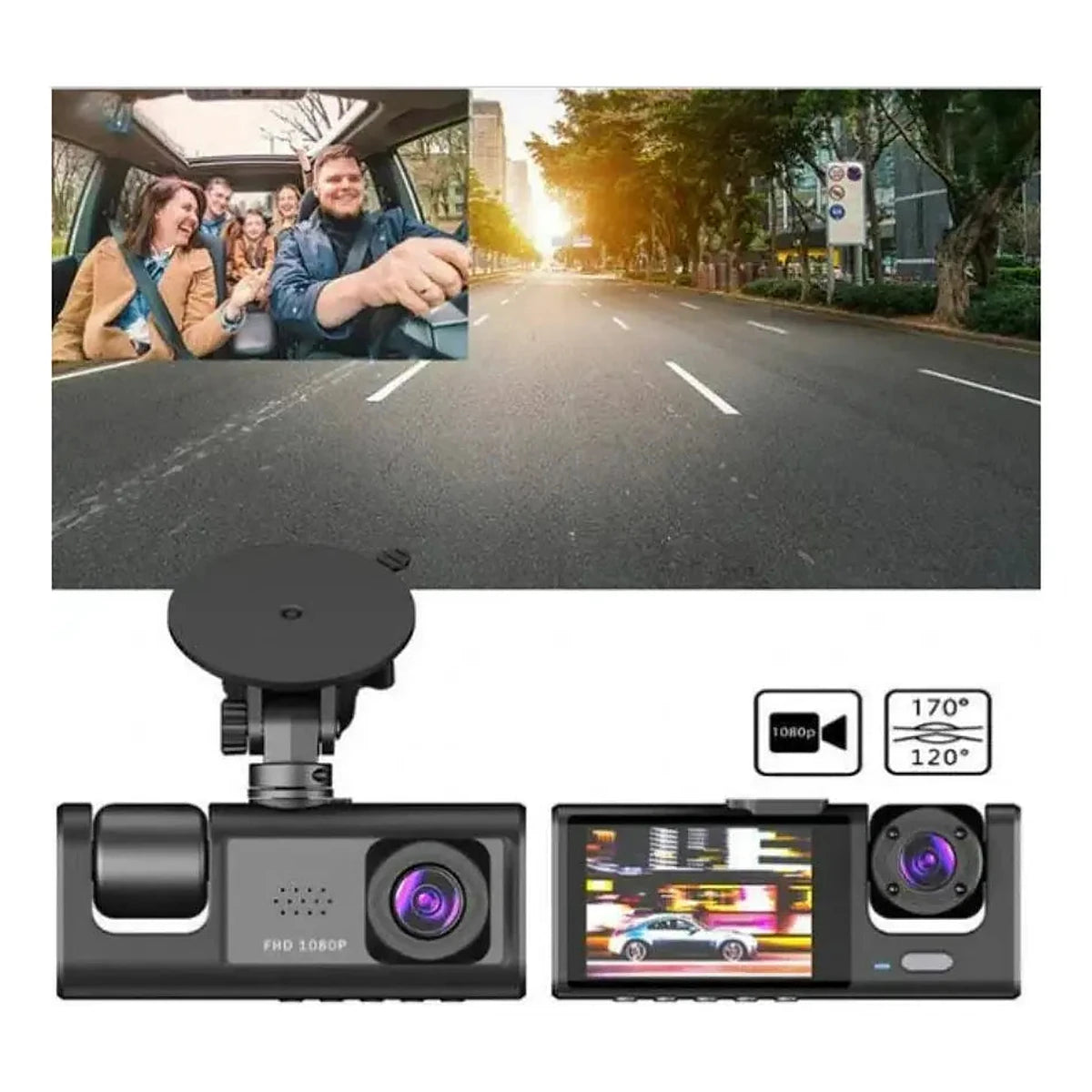 Cámara para auto con 3 vistas DashCam