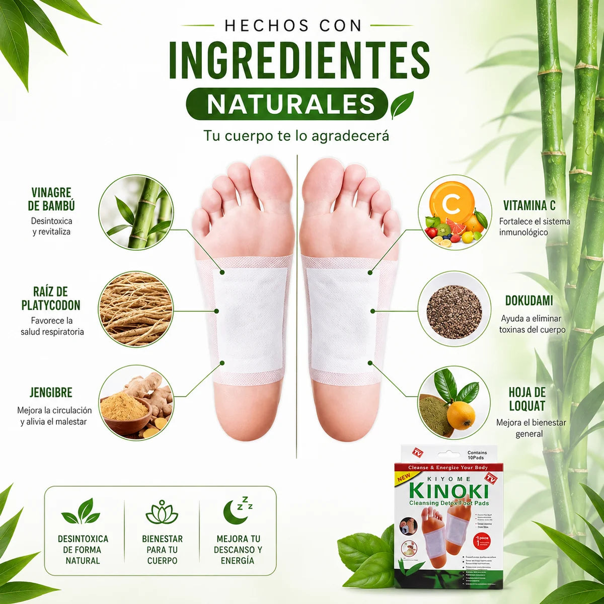 Ingredientes naturales: vinagre de bambú, jengibre, vitamina C
