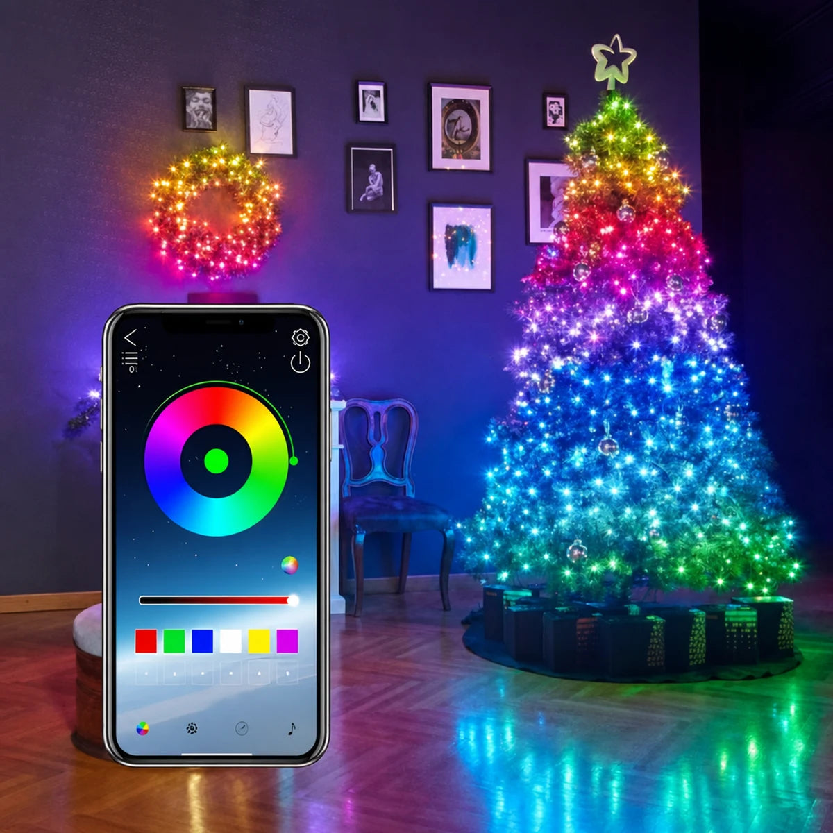 Árbol de Navidad con luces controladas desde el celular