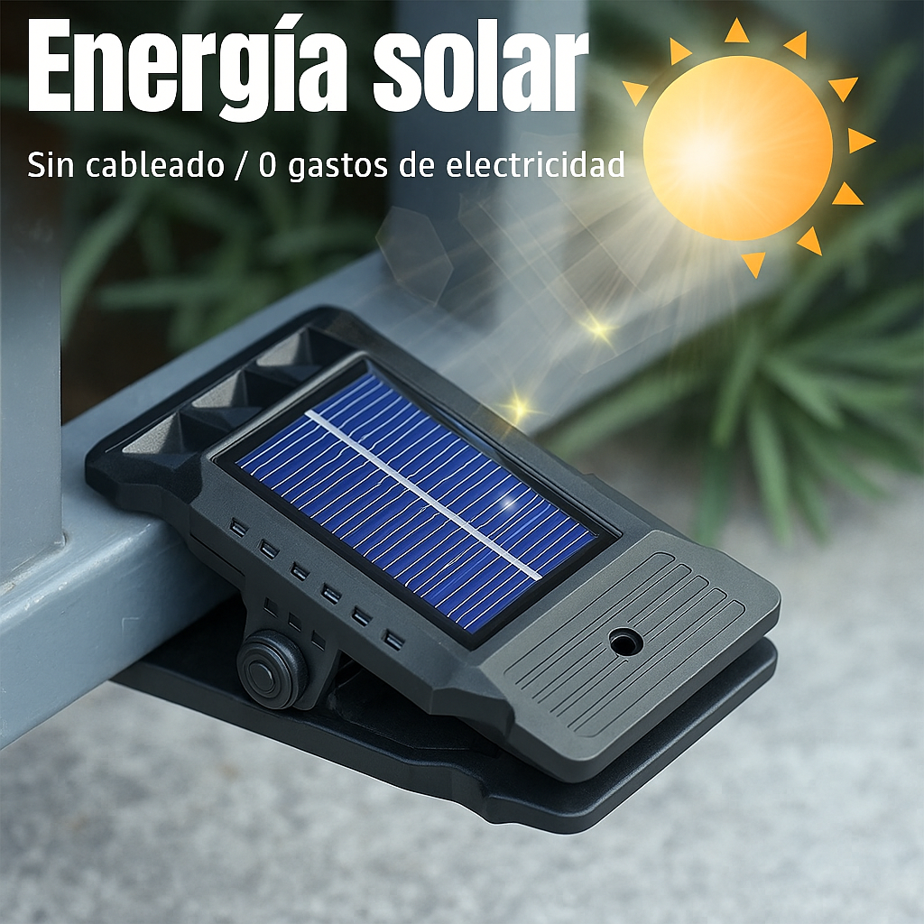 Luz LED Clip con Sensor y Carga Solar – Ilumina sin cables ni enchufes