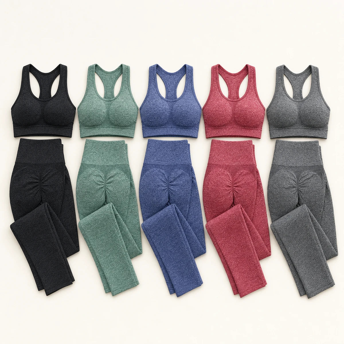 Set deportivo mujer cintura alta: legging que levanta glúteos + bra cruzado con copas