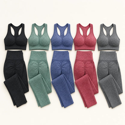 Set deportivo mujer cintura alta: legging que levanta glúteos + bra cruzado con copas