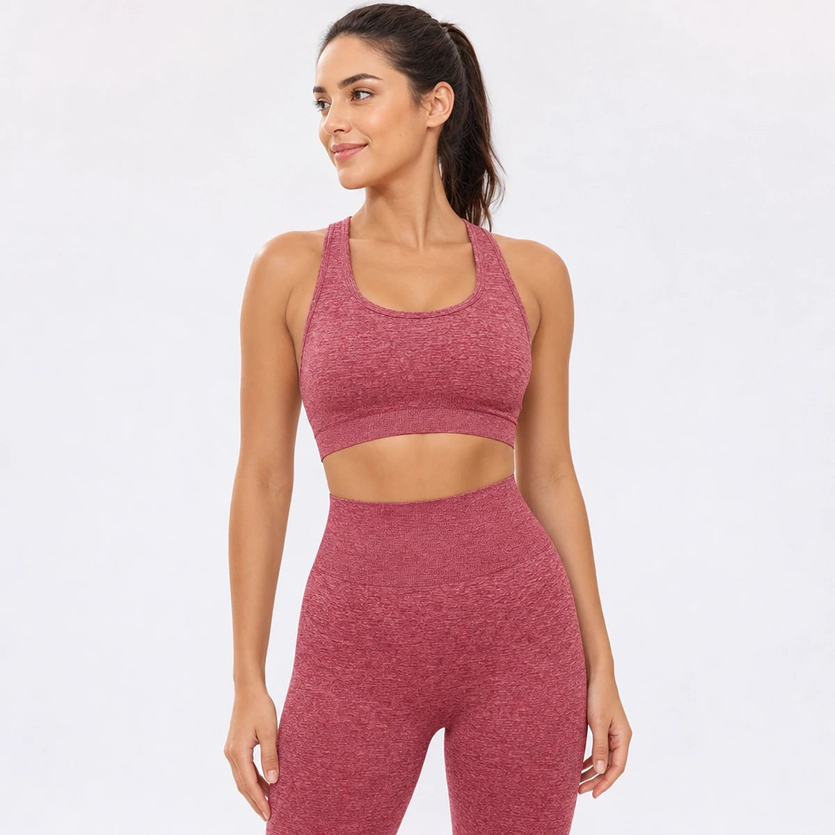 Set deportivo mujer cintura alta: legging que levanta glúteos + bra cruzado con copas